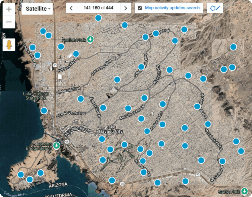 Animated Lake Havasu map search illustration. Open the MLS map to view current properties.